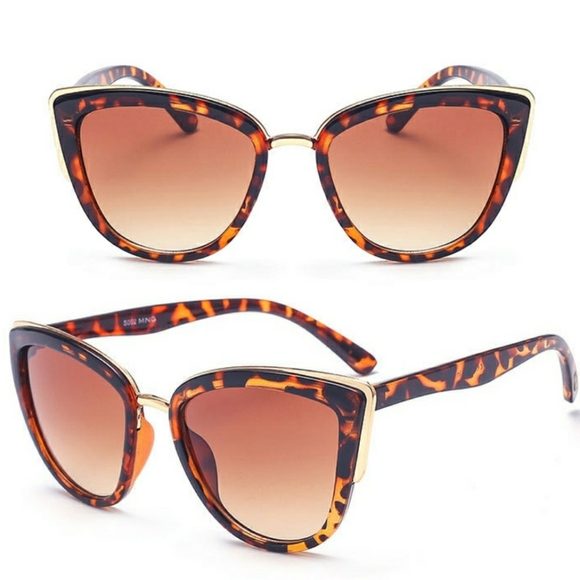 New Leopard Cateye Sunglasses with Gold Accents - Picture 3 of 7